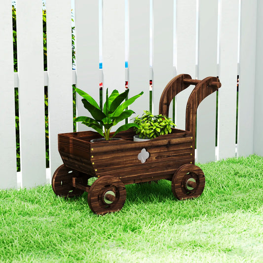 Wagon Flower Planter Cart With Wheels, Garden Wagon With Handle, Carbonized Raised Garden Beds Carbonized at Gallery Canada