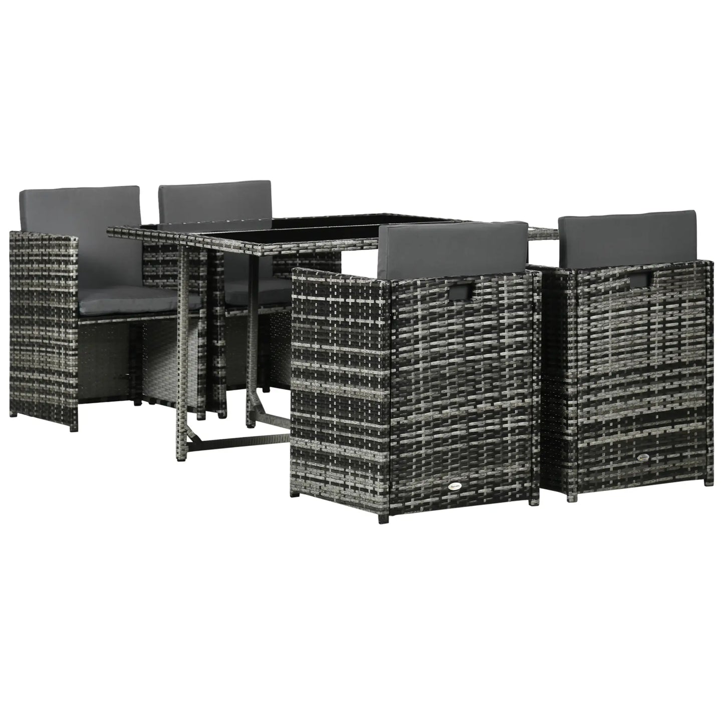 5-Piece Wicker Patio Dining Set, Removable Cushions, Glass Table, Grey Outdoor Dining Sets at Gallery Canada