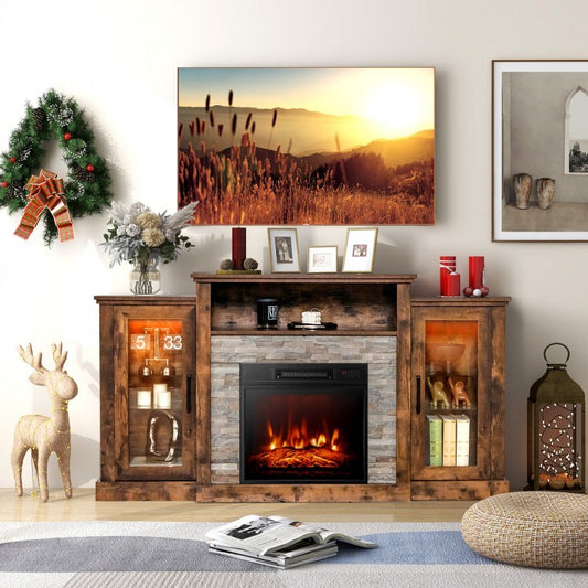 Fireplace TV Stand with 16-Color Led Lights for TVs up to 65 Inch, Brown Entertainment Centers & TV Stands Brown at Gallery Canada