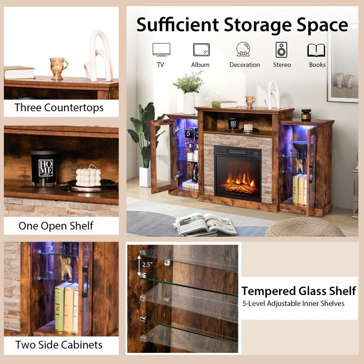 Fireplace TV Stand with 16-Color Led Lights for TVs up to 65 Inch, Brown Entertainment Centers & TV Stands at Gallery Canada