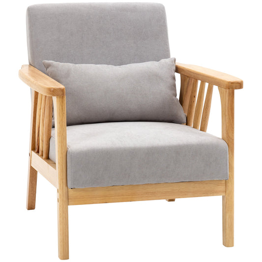 Armchair Upholstered Lounge Chair with Rubber Wood Frame Throw Pillows and Comfortable Cushion, Gray at Gallery Canada