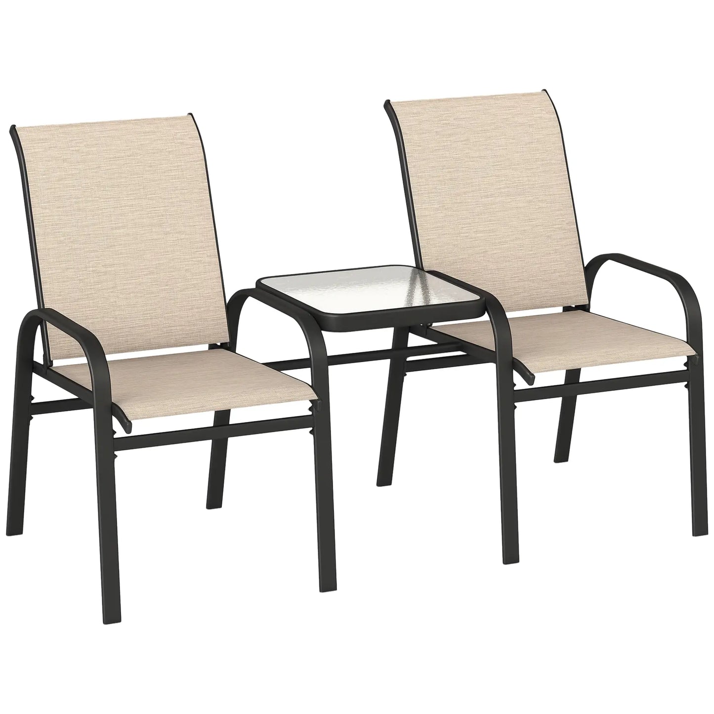 Outdoor Loveseat with Glass Table, Garden Bench, Breathable Mesh, Brown Outdoor Benches at Gallery Canada