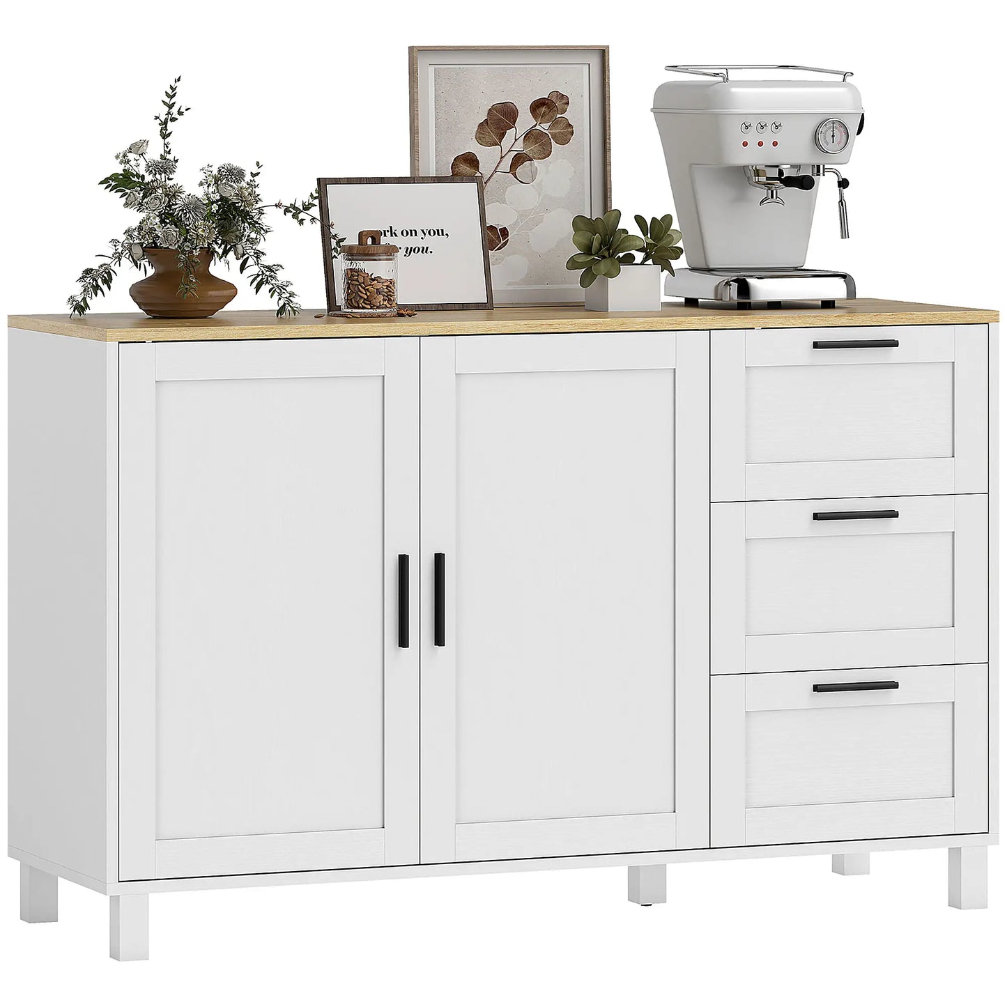 Buffet Cabinet with Soft Close Doors, Modern Sideboard with 3 Drawers, White Bar Cabinets at Gallery Canada