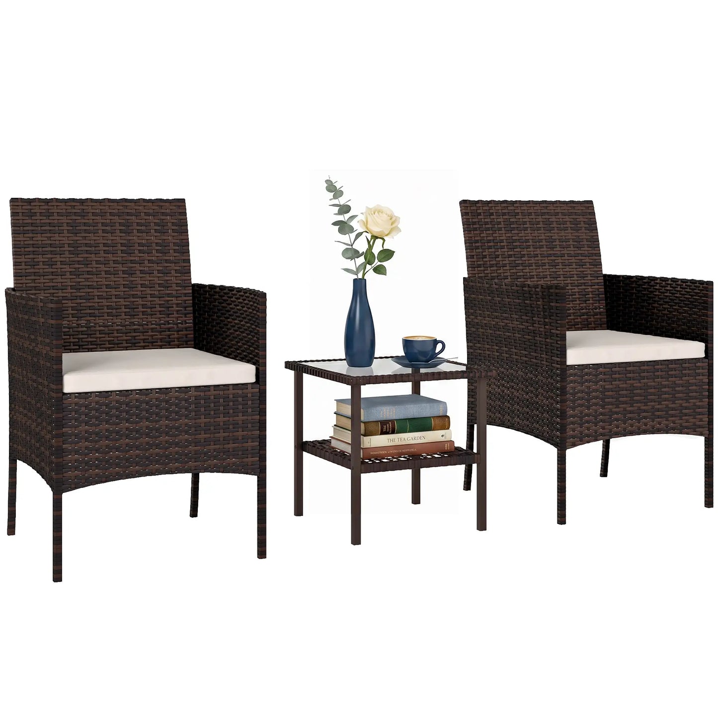 3-Piece Wicker Bistro Set, 2-Tier Glass Top Table, Beige Bistro Sets at Gallery Canada