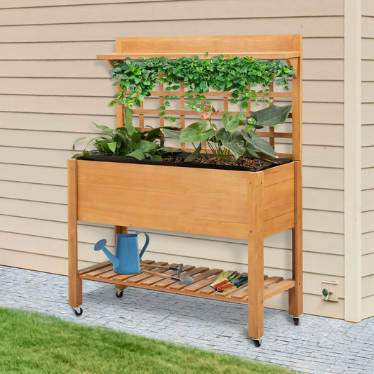 41.25"x15.75"x53.25" Wooden Raised Garden Bed, Flower Herb Box, Shelf Wheels, Outdoor Indoor Elevated Garden Beds Natural at Gallery Canada