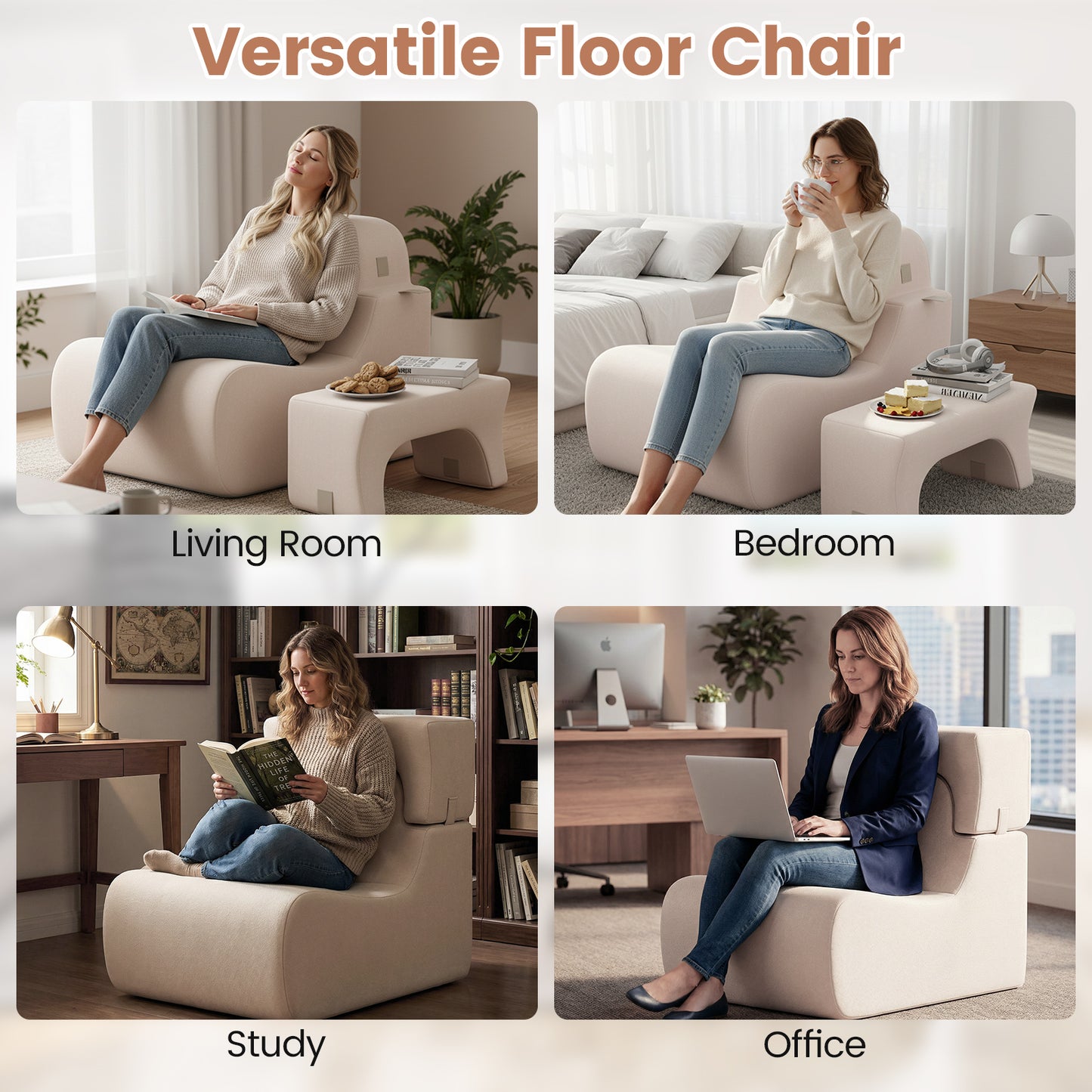 Floor Chair Lazy Sofa with Detachable Headrest, Beige Floor Chairs at Gallery Canada