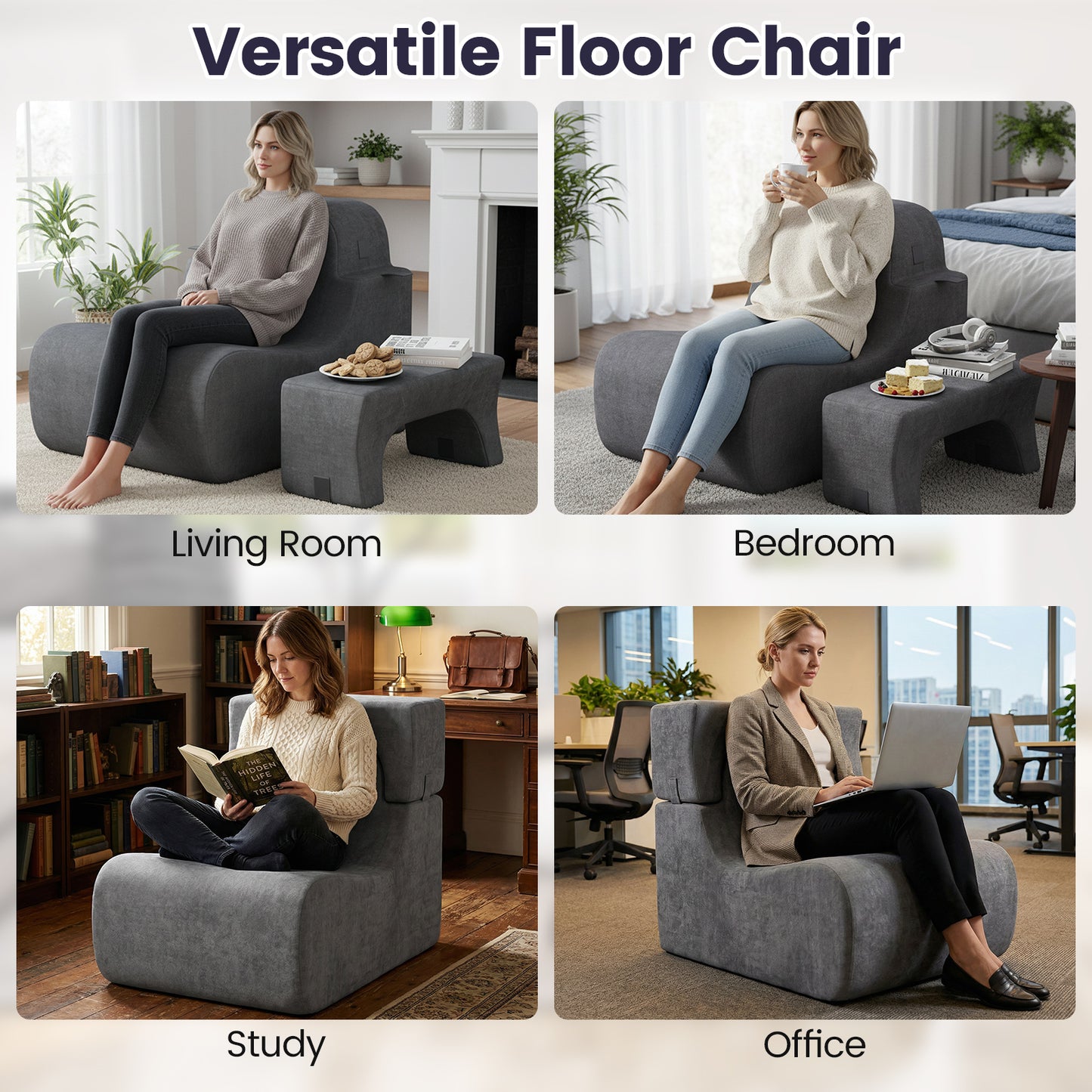 Floor Chair Lazy Sofa with Detachable Headrest, Gray Floor Chairs at Gallery Canada