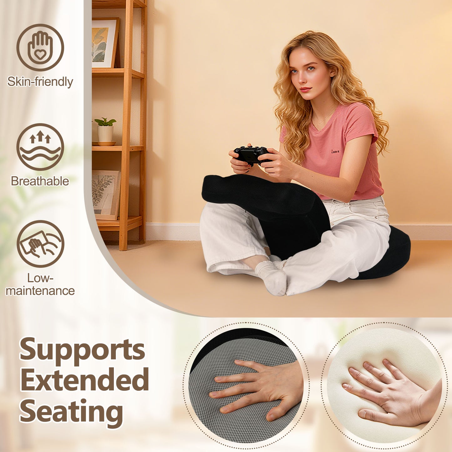 Floor Comfy Gaming Leisure Chair with Adjustable Headrest and Backrest, Black Floor Chairs at Gallery Canada