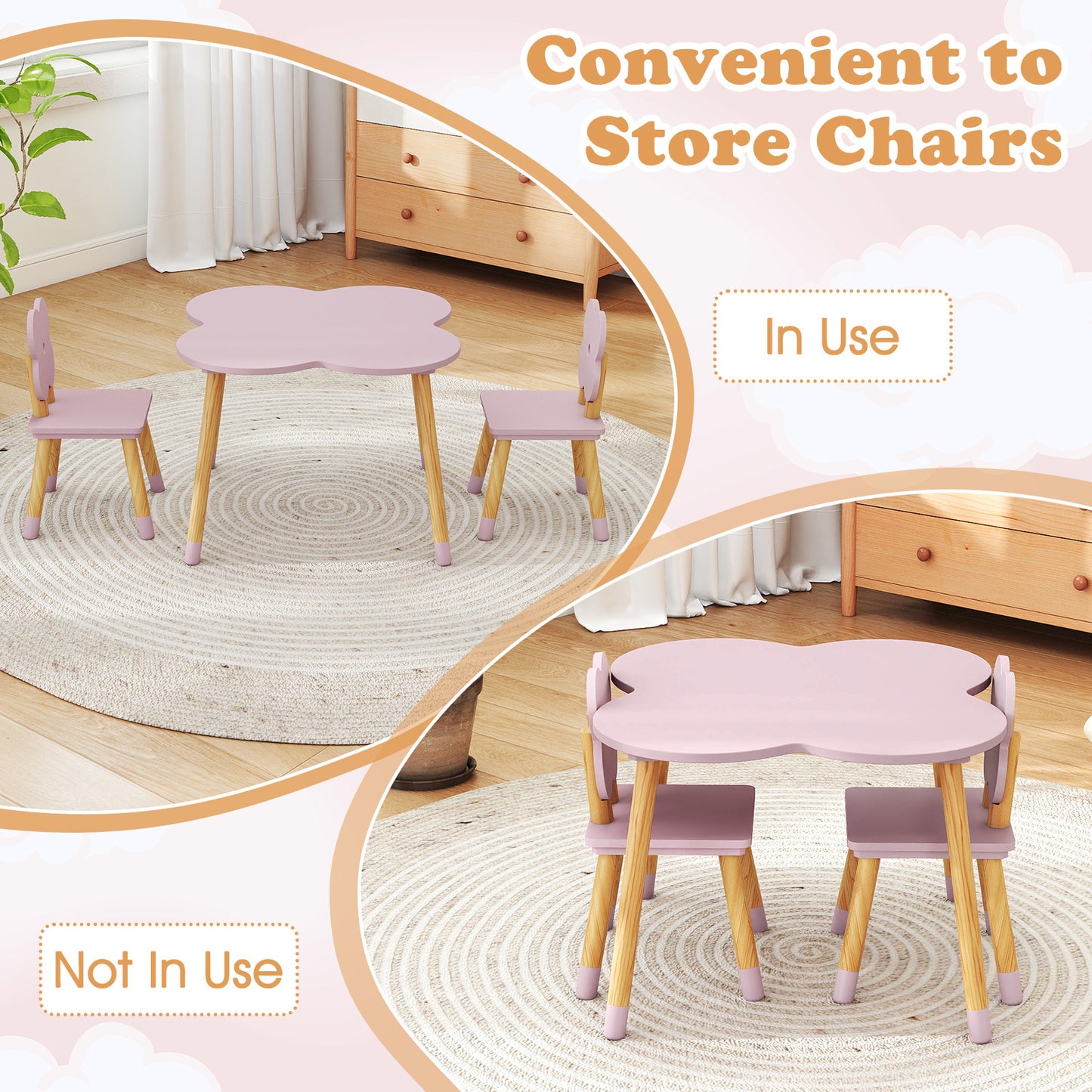 Kids Flower Table Set, Solid Pine Wood Legs, Pink Kids Table & Chair Sets at Gallery Canada