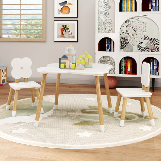Kids Table Set, Flower-Shaped, Solid Pine Wood Legs, White Kids Table & Chair Sets White at Gallery Canada