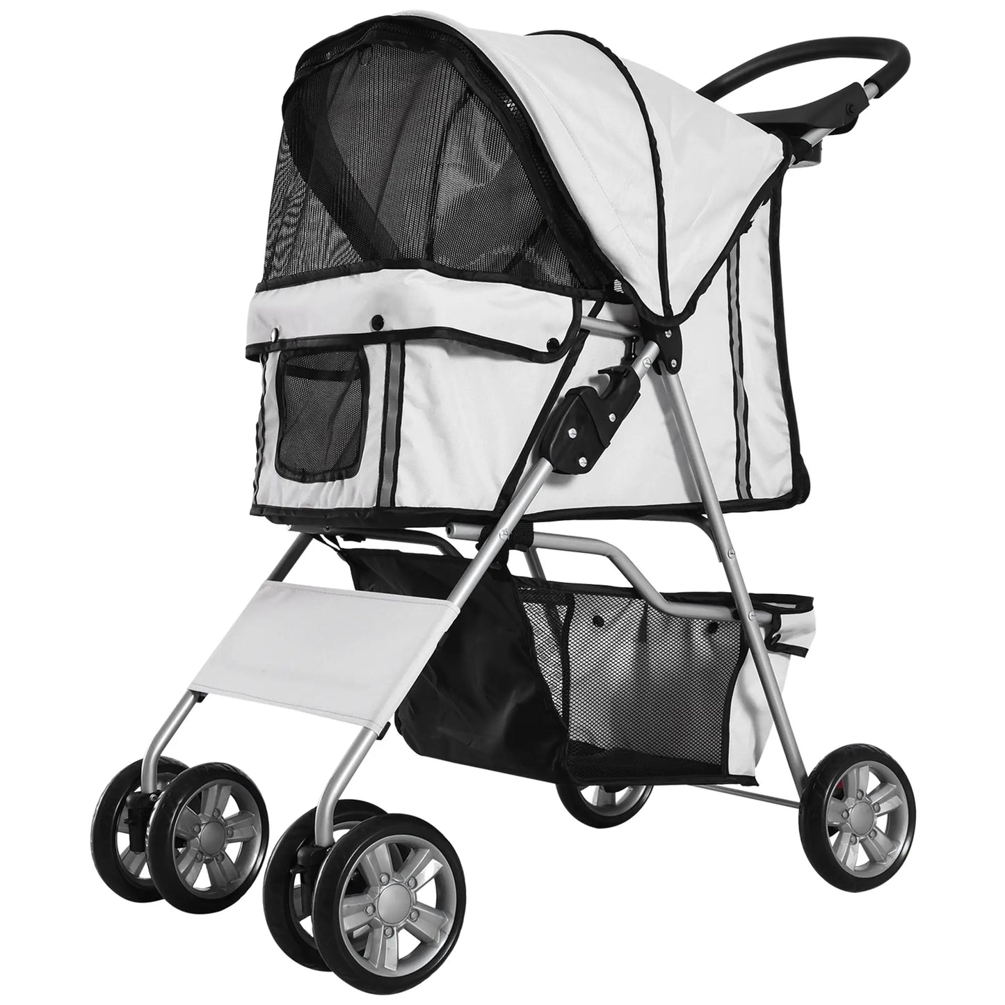 4 Wheel Pet Stroller, Folding Sunshade Canopy, Safety Leash, Cup Holder, Grey Dog Bike Trailers & Strollers at Gallery Canada
