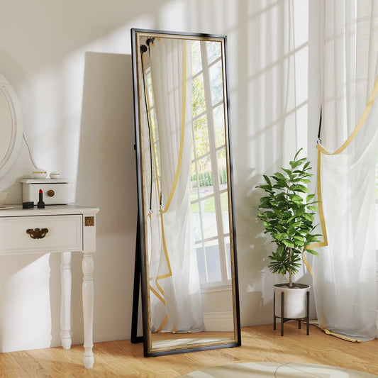 Full Length Mirror, 64" x 21", Dual-Tone Frame, Black