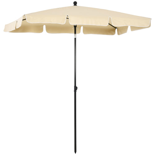6.5x4ft Rectangle Patio Umbrella Aluminum Tilt Adjustable Garden Parasol Sun Shade Outdoor Canopy Beige