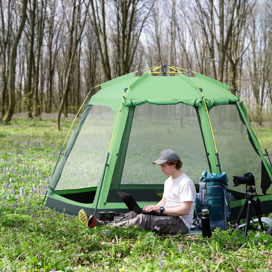 6 Person Instant Tent, 2-Tier Fabric, 4 Windows 2 Doors, Green Camping Tents Green, Black at Gallery Canada
