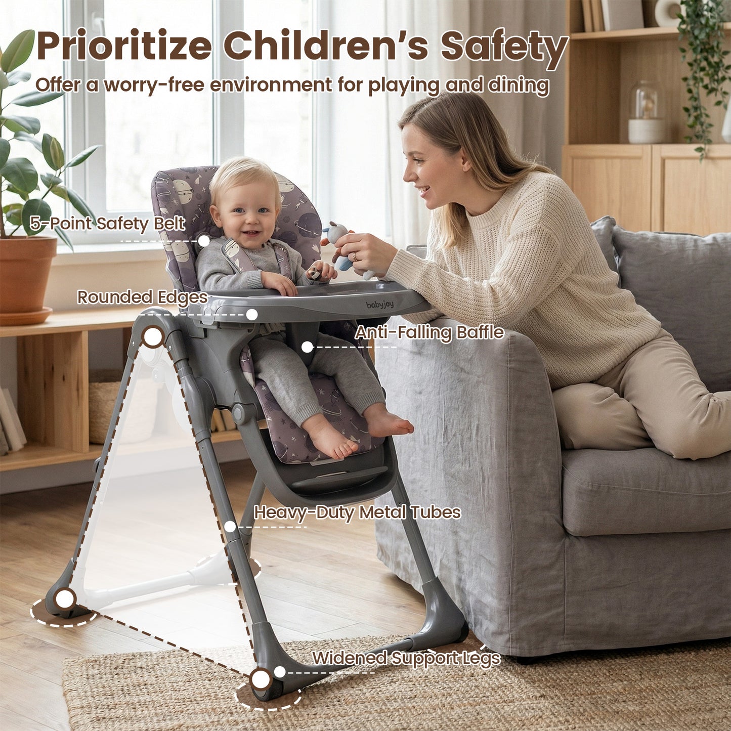Foldable High Chair With Detachable Cushion, Gray High Chairs at Gallery Canada