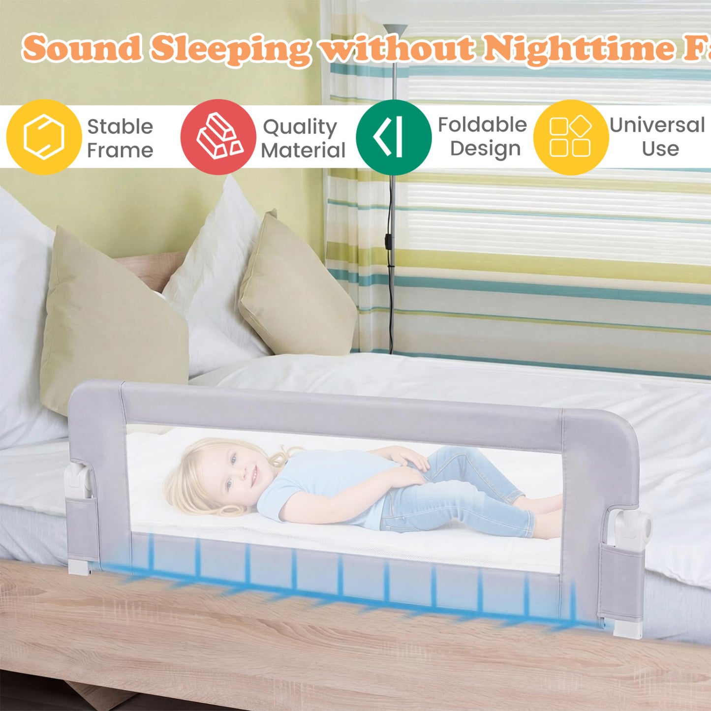Foldable Bed Rail Baby Bed Guard, Light Gray