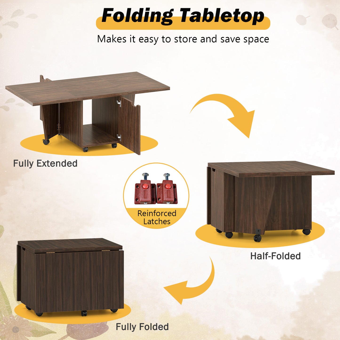 Foldable Coffee Table, Storage Cabinet, Extendable Center Table, Walnut Coffee Tables at Gallery Canada