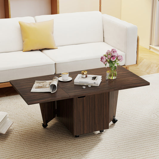 Foldable Coffee Table, Storage Cabinet, Extendable Center Table, Walnut Coffee Tables Walnut at Gallery Canada