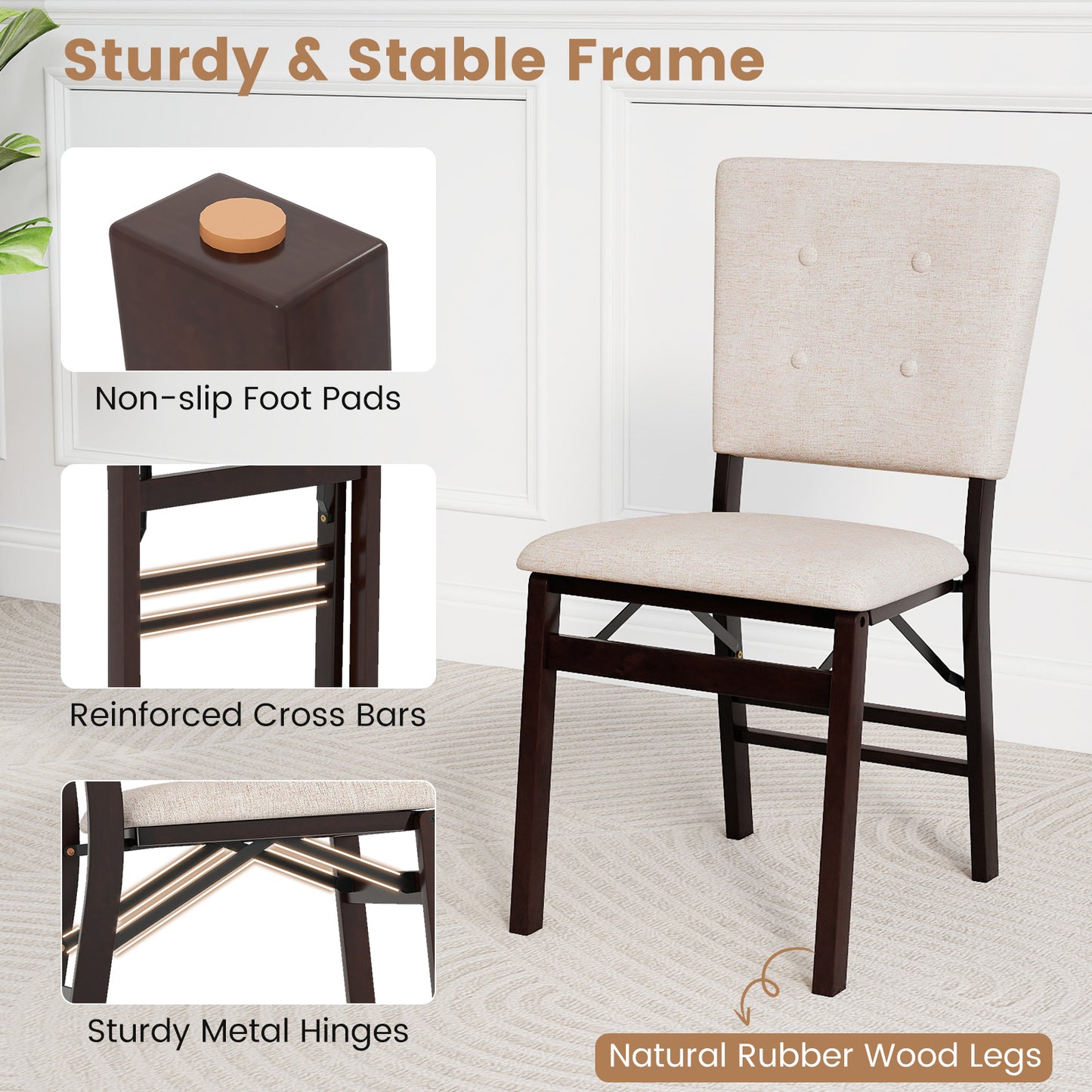 Foldable Dining Chair Set, 2 Armless Kitchen Chairs, Padded Seat, Beige Dining Chairs at Gallery Canada