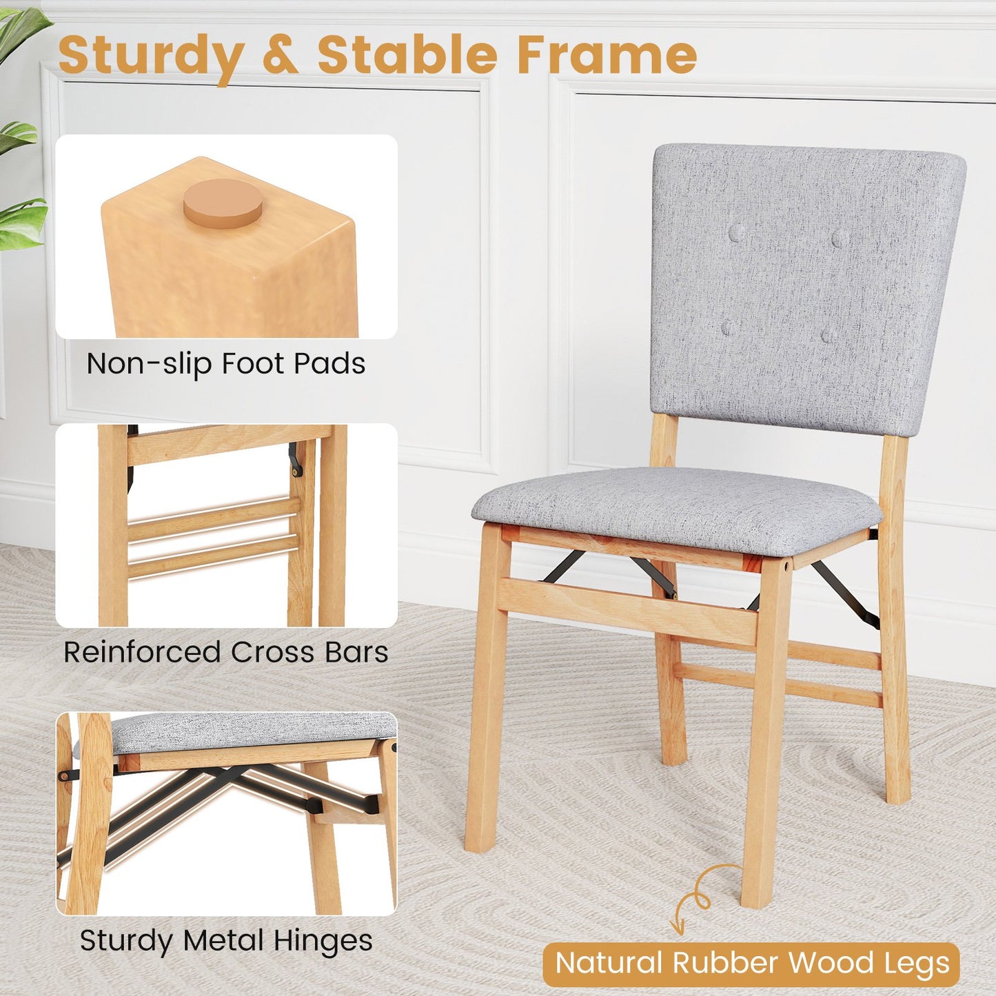 Foldable Dining Chair Set of 4 Armless Kitchen Chair with Padded Seat and Tilt Backrest, Gray Dining Chairs at Gallery Canada