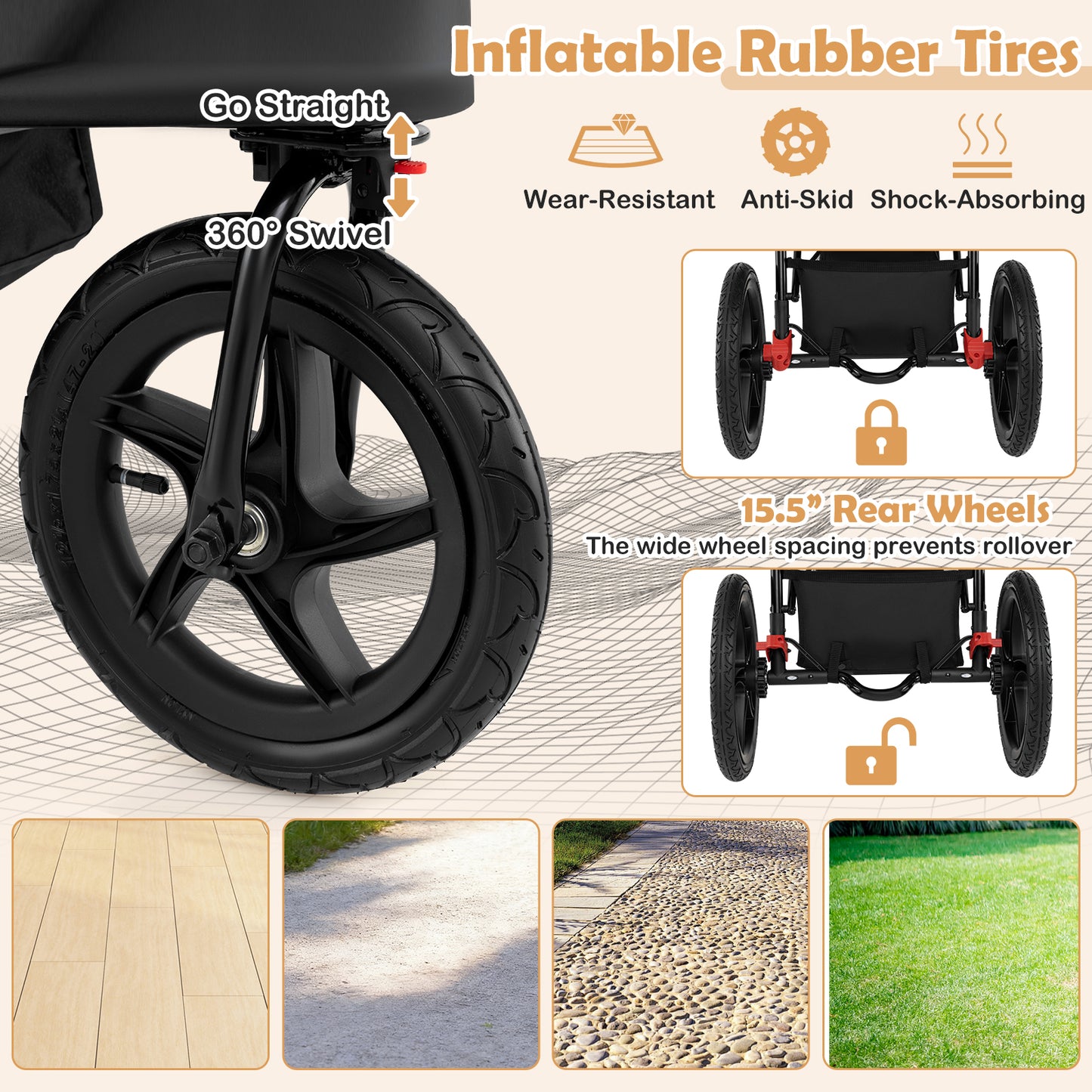 Foldable Jogging Stroller with Detachable Tray and Air-Filled Rubber Tires, Black Baby Strollers at Gallery Canada