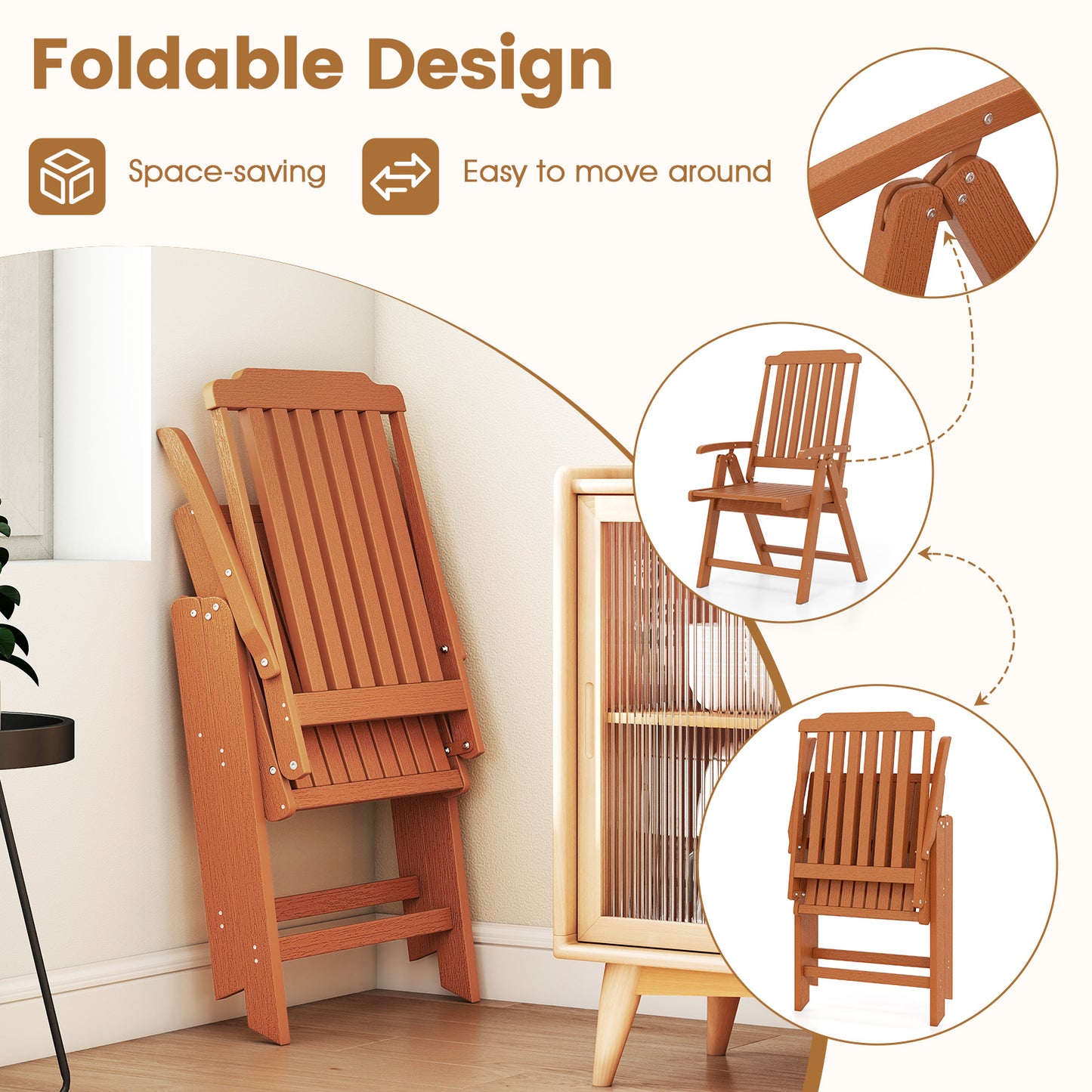 Foldable Patio Chair All-Weather HDPE Outdoor Dining Chair with Armrest, Brown Patio Dining Chairs at Gallery Canada