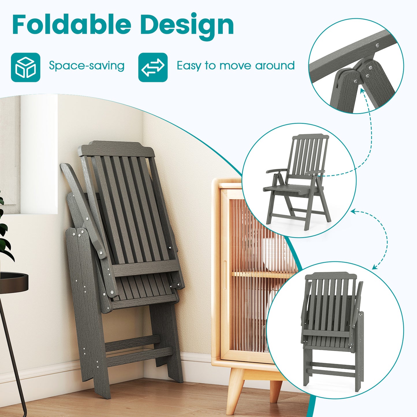Foldable Patio Chair All-Weather HDPE Outdoor Dining Chair with Armrest, Gray Patio Dining Chairs at Gallery Canada