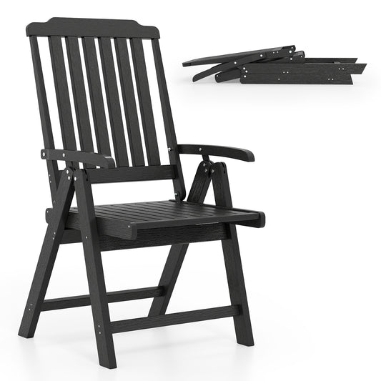 Foldable Patio Chair All-Weather HDPE Outdoor Dining Chair with Armrest, Black