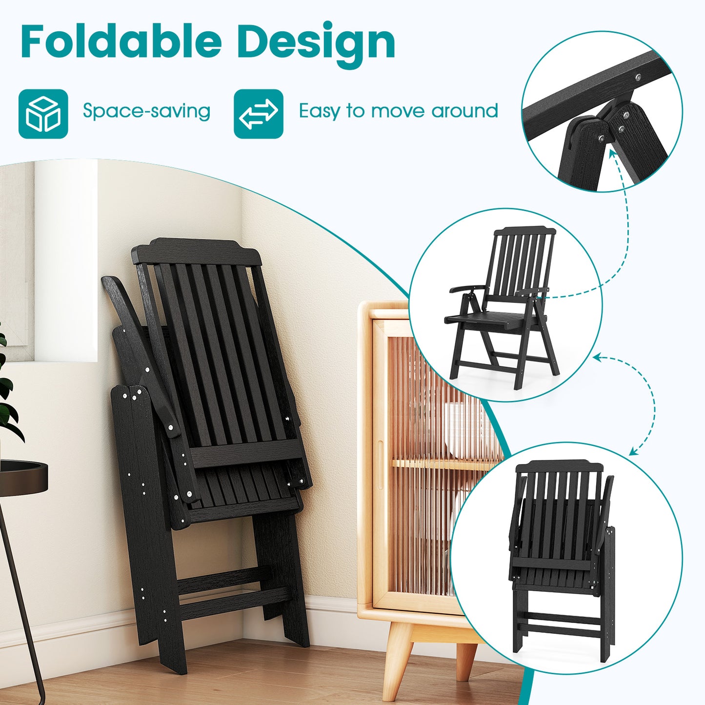 Foldable Patio Chair All-Weather HDPE Outdoor Dining Chair with Armrest, Black Patio Dining Chairs at Gallery Canada