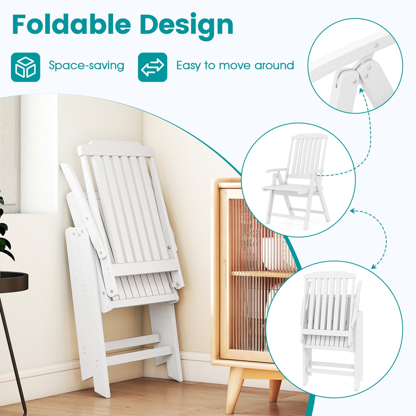 Foldable Patio Chair All-Weather HDPE Outdoor Dining Chair with Armrest, White Patio Dining Chairs at Gallery Canada