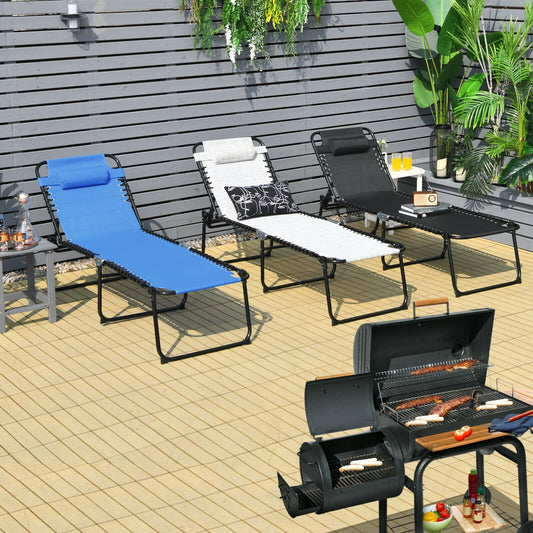 Foldable Recline Lounge Chair, Adjustable Backrest, Footrest, Black Outdoor Chaise Lounges Black at Gallery Canada