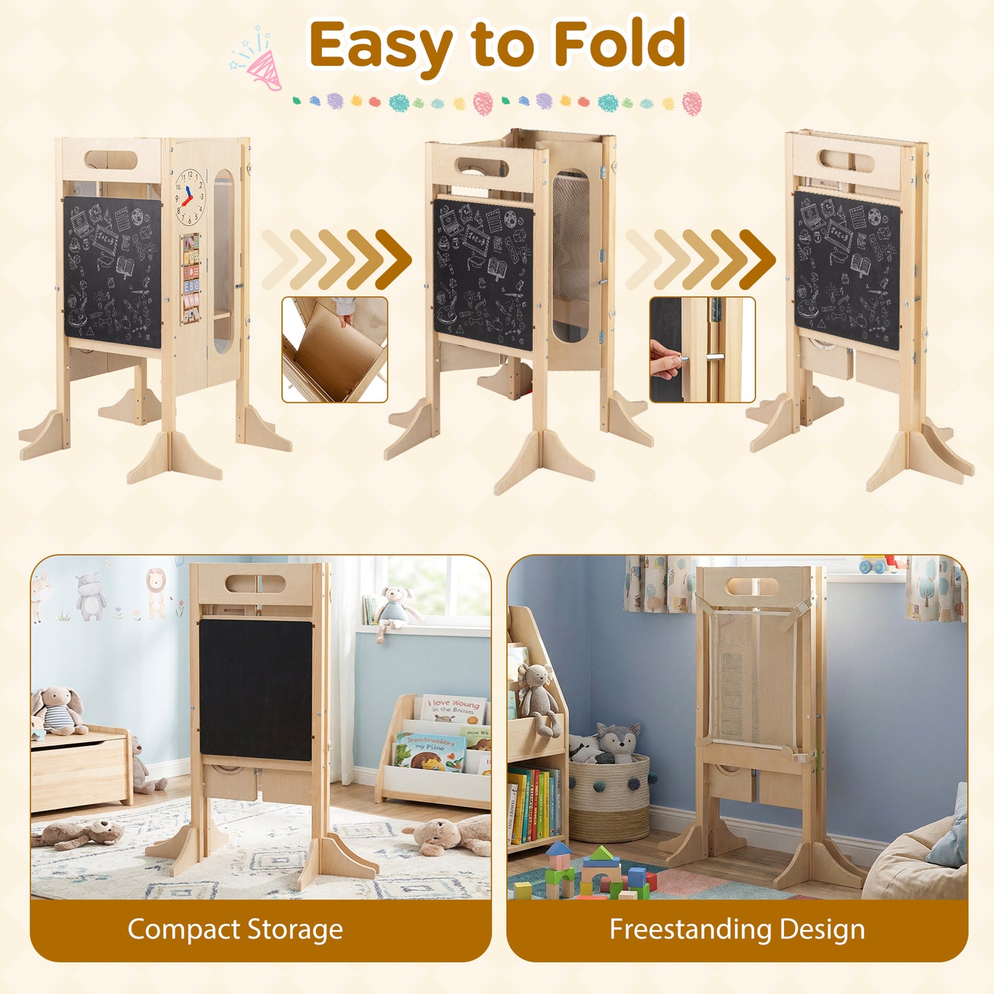 Foldable Toddler Tower with 2-Step Stool and Safety Net for 3+ Years Old Toddler & Kids Furniture at Gallery Canada
