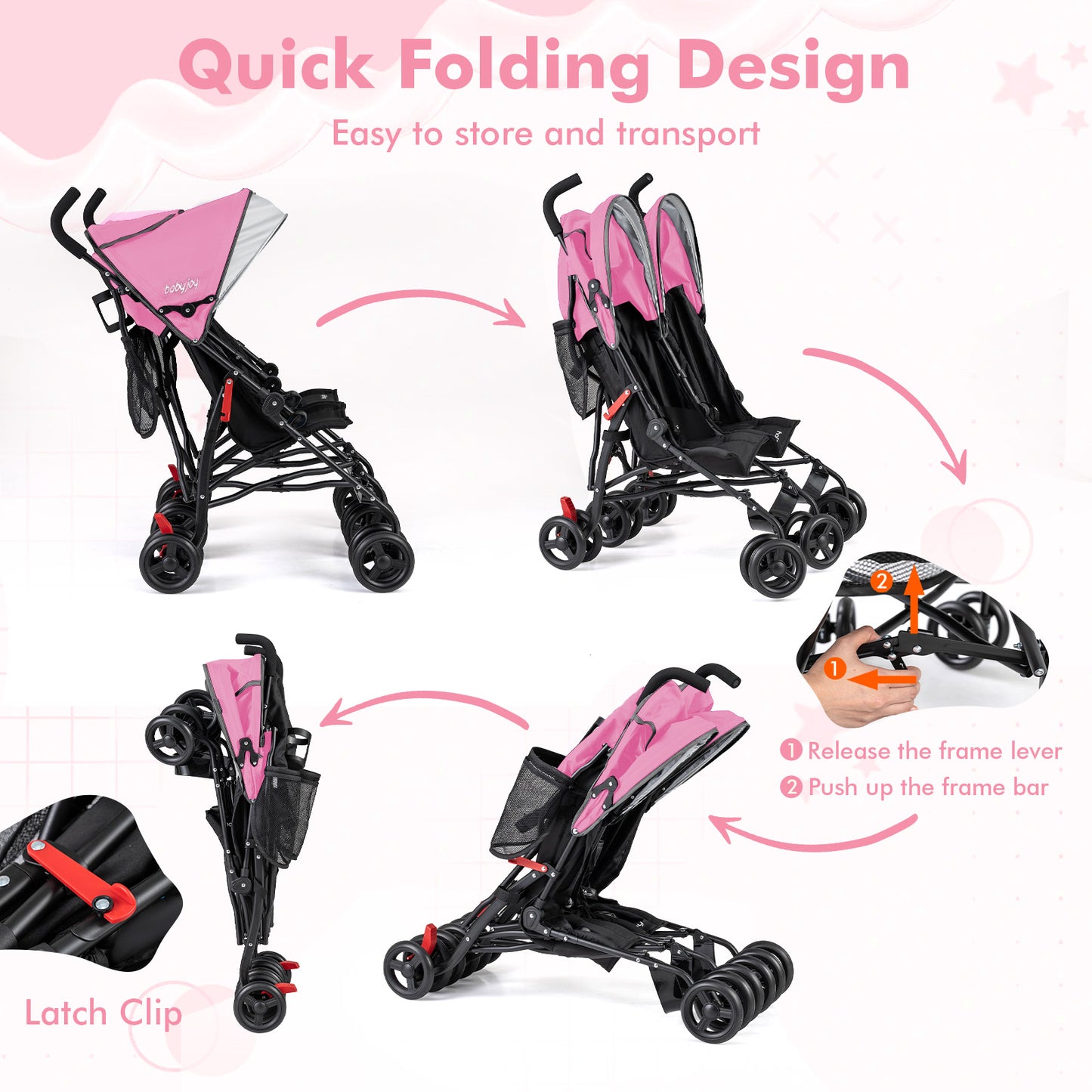 Foldable Twin Baby Double Stroller, Ultralight Umbrella, Pink Baby Strollers at Gallery Canada