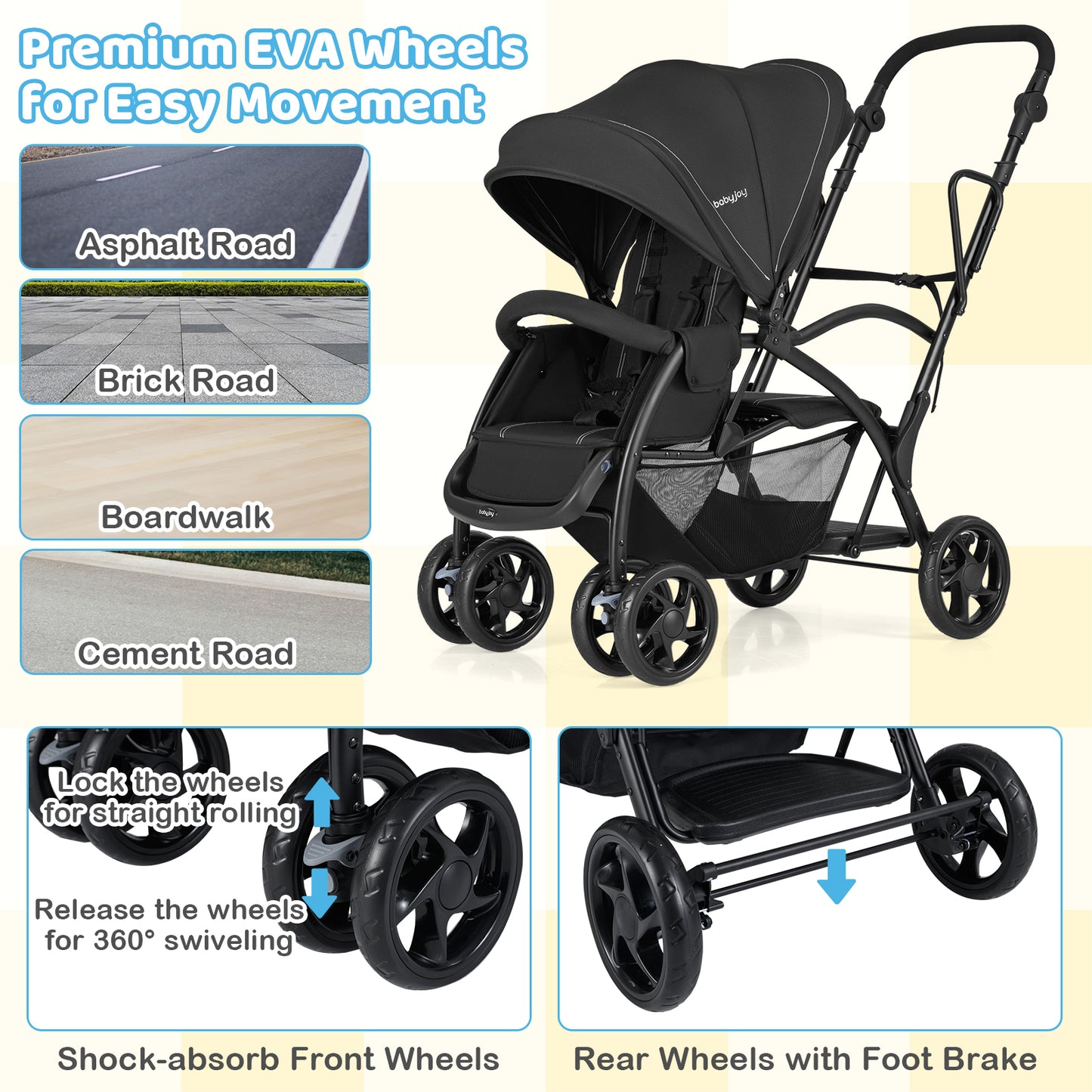 Foldable Twin Tandem Stroller, Sit And Stand, Adjustable Handle Bar, Black Baby Strollers at Gallery Canada