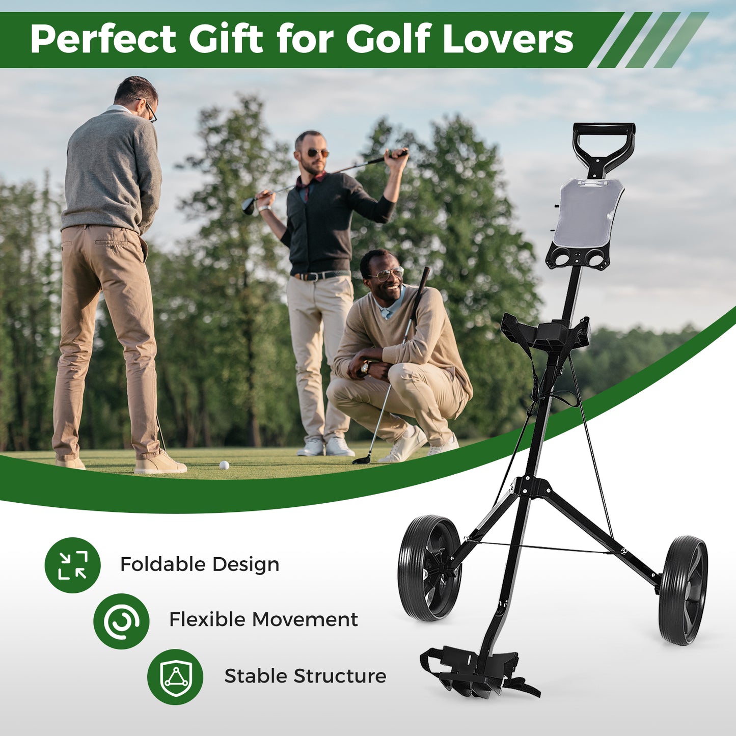 Folding 2 Wheels Golf Cart Trolley With Scoreboard, Black Golf at Gallery Canada