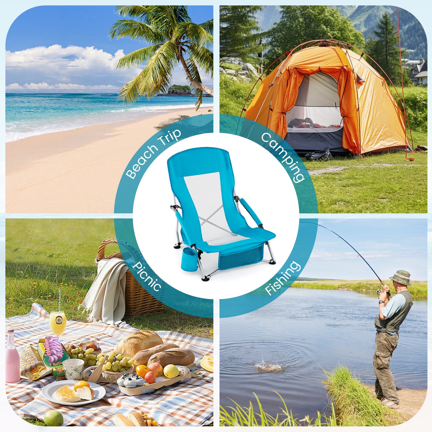Folding Beach Chairs Set of 2, Portable Lightweight, Blue Beach & Lawn Chairs at Gallery Canada