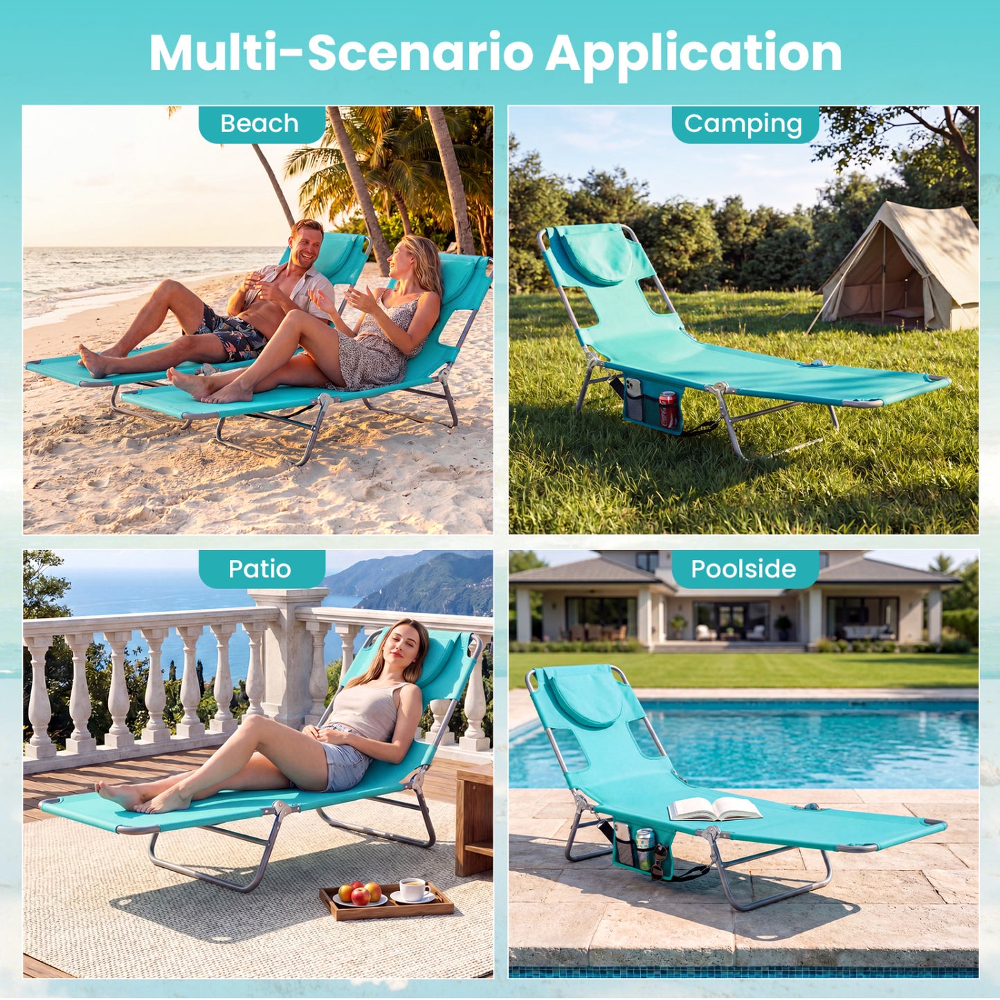 Folding Beach Lounge Chair, Adjustable Backrest, Light Green Beach & Lawn Chairs at Gallery Canada