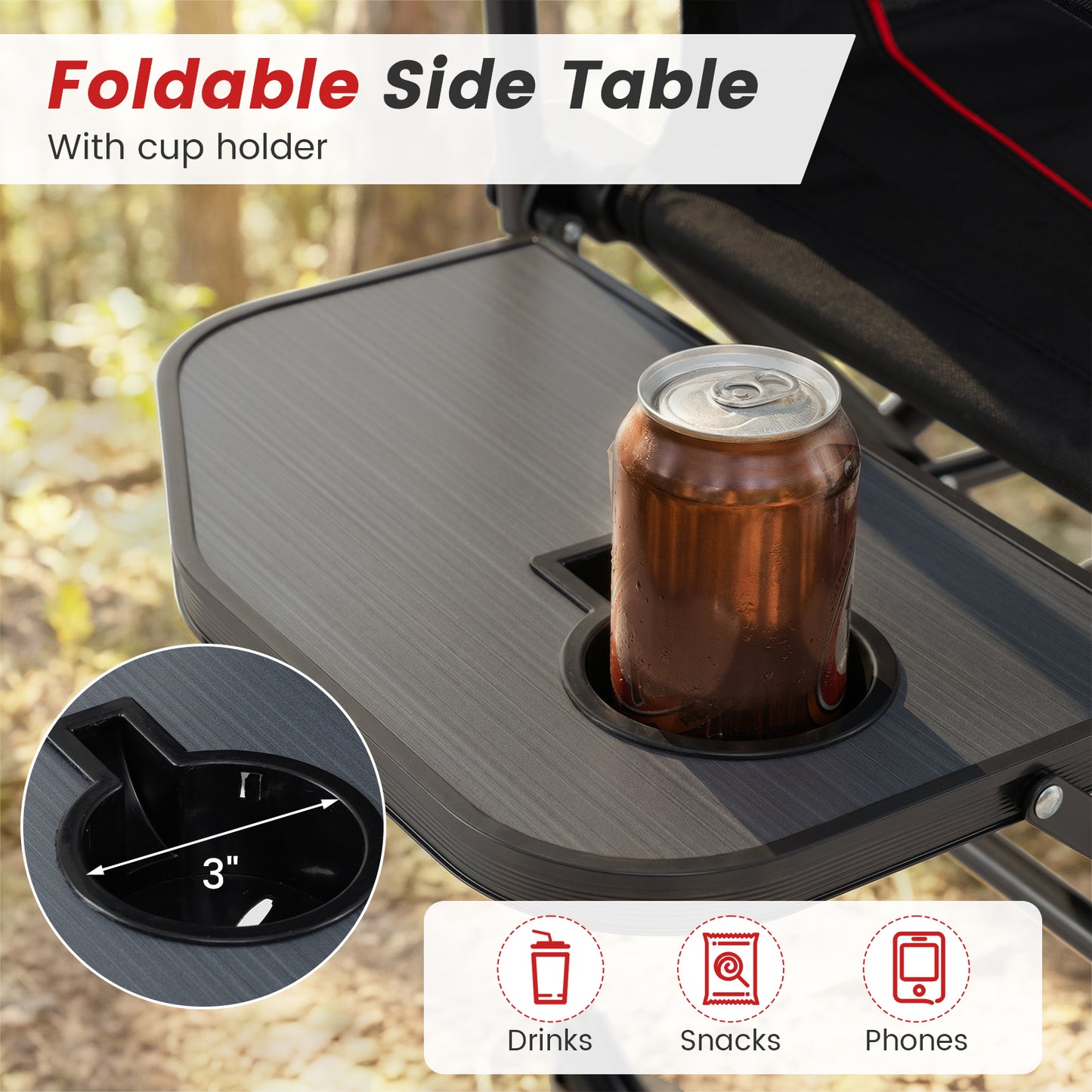 Folding Camping Chair With Side Table, Cup Holder, Black Camping Furniture at Gallery Canada
