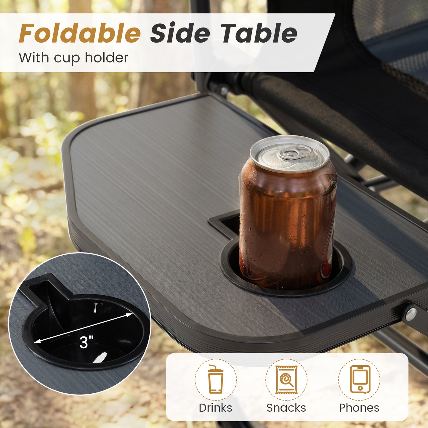 Folding Camping Chair, Side Table, Cup Holder, Carrying Bag, Gray, Black Camping Furniture at Gallery Canada