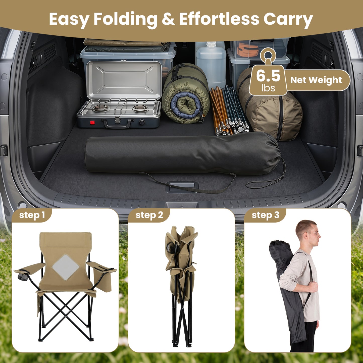 Folding Camping Chair With Mesh Backrest, Green