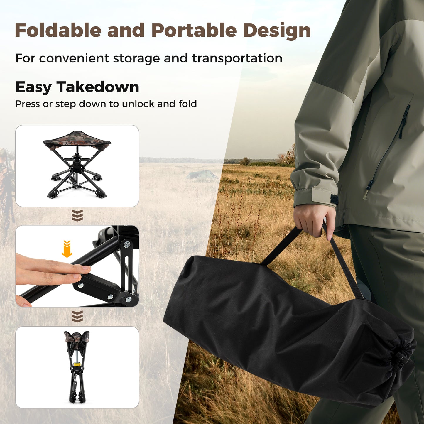 Folding Camping Stool, 360° Swivel Hunting Chair, Camouflage Camping at Gallery Canada
