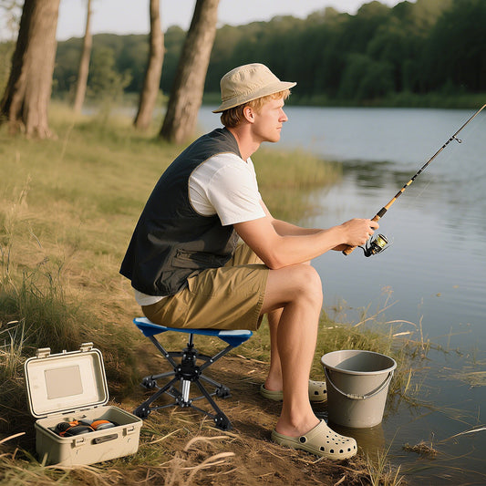 Folding Camping Stool 360° Swivel Hunting Chair with Anti-Sink Feet, Blue Camping Blue at Gallery Canada