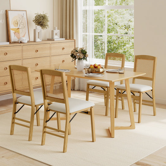 Folding Dining Chairs Set of 4, Rubber Wood, Linen Padded Seat, Natural Dining Chairs Natural at Gallery Canada