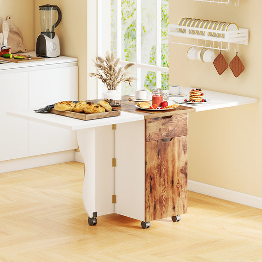 Folding Dining Table 3-in-1 Space-Saving Drop Leaf Kitchen Table with Lockable Wheels, Brown Dining Tables Brown at Gallery Canada