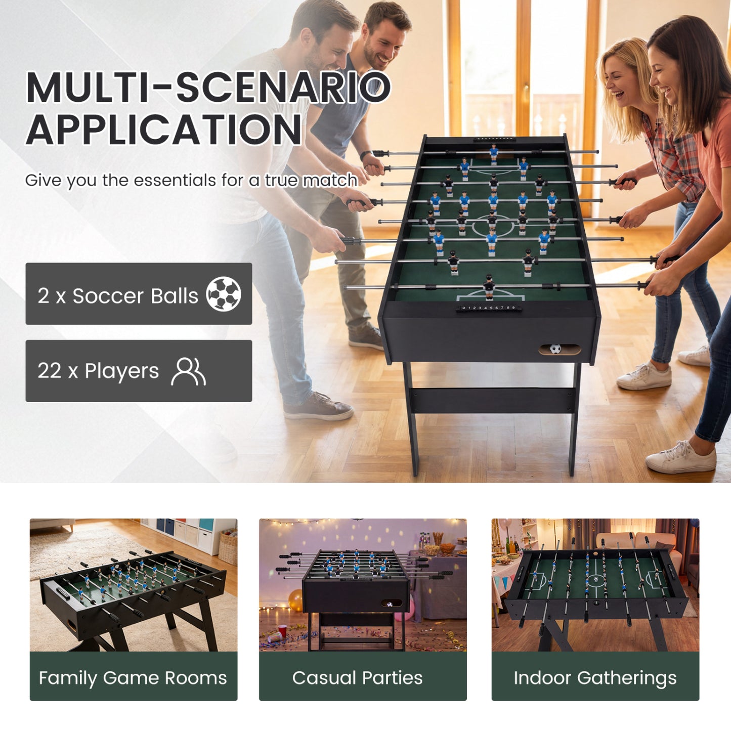 Folding Foosball Table 4ft x 2ft Competition-Sized Soccer Table with 2 Balls and Slide Scorers, Black Game Room at Gallery Canada