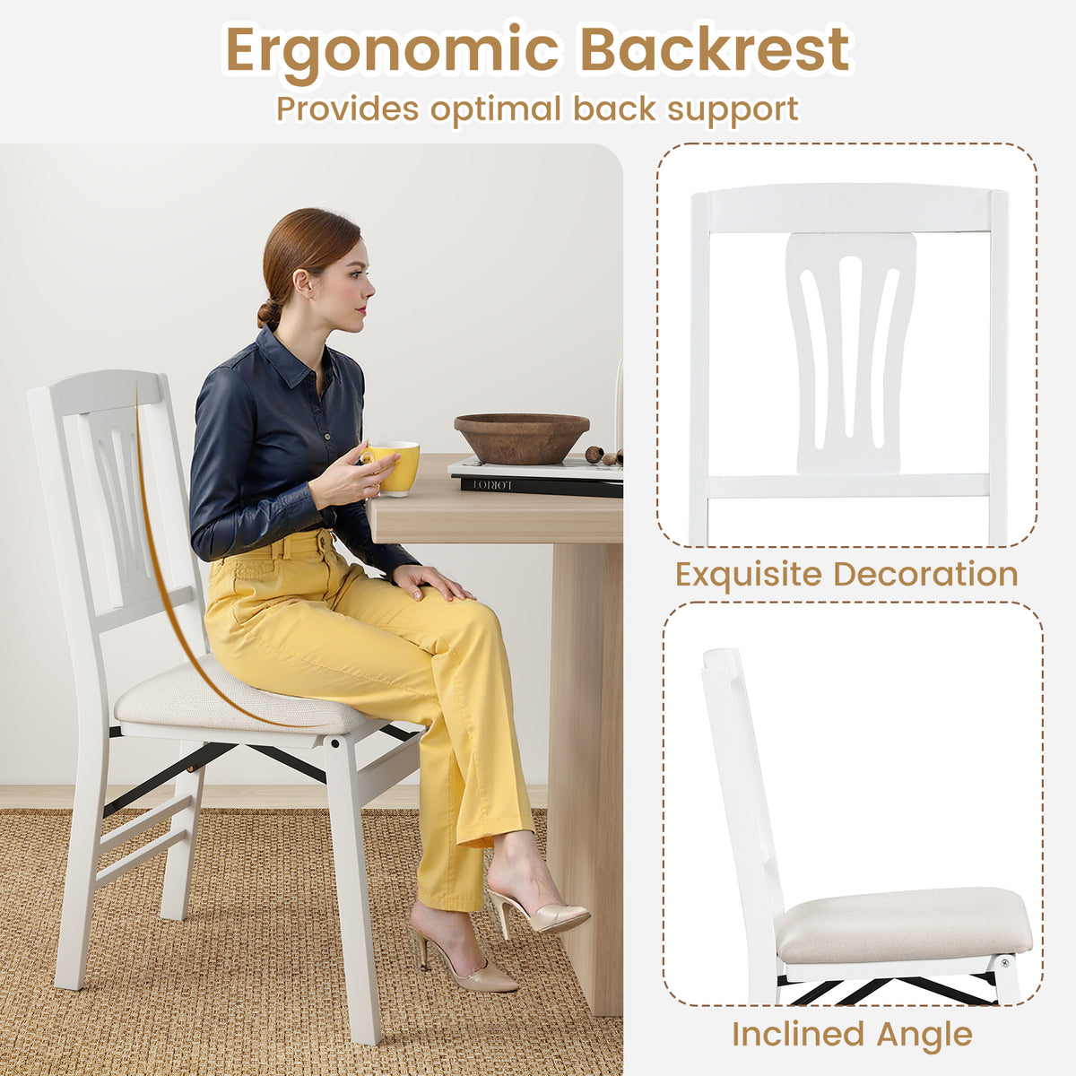 Folding Kitchen Chairs, Set of 2, Upholstered Dining Chairs, White Dining Chairs at Gallery Canada