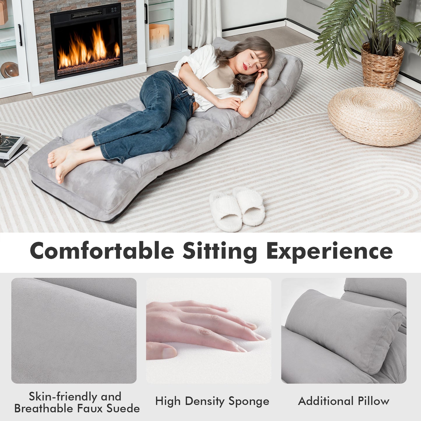 Folding Lazy Sofa Couch with Pillow, Gray Floor Chairs at Gallery Canada