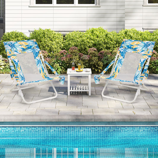 Folding Low Beach Chair Set of 2 Patio Sling Chairs with Padded Head Pillow, Blue Outdoor Benches Blue at Gallery Canada