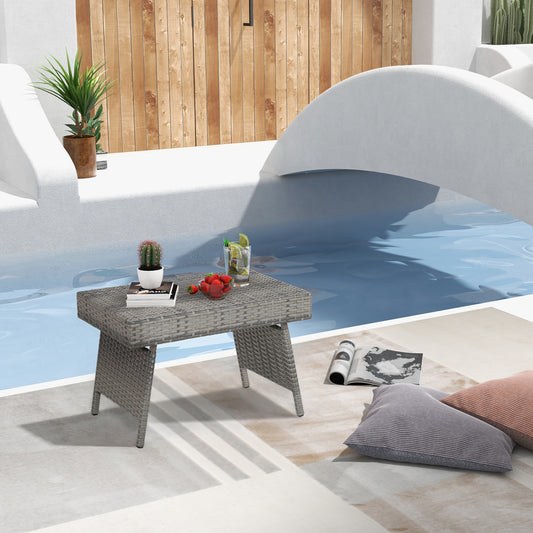 Table d'appoint pliable en rotin PE, grise