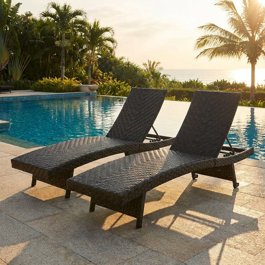 Folding Rattan Patio Chaise Lounge Set of 2, Brown Outdoor Chaise Lounges Brown at Gallery Canada